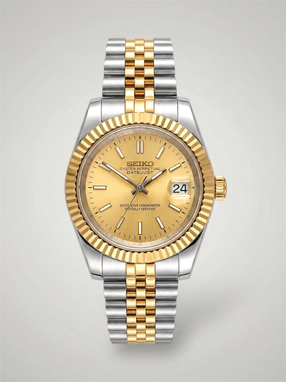Champagne Datejust mod, Tofarvet yellow guld Seiko mod