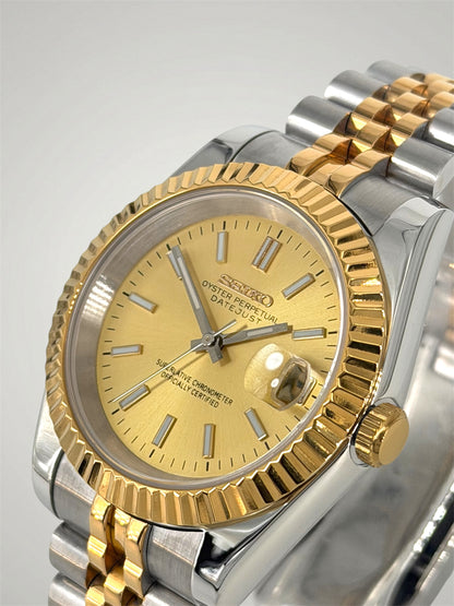 Champagne Datejust mod, Tofarvet yellow guld Seiko mod