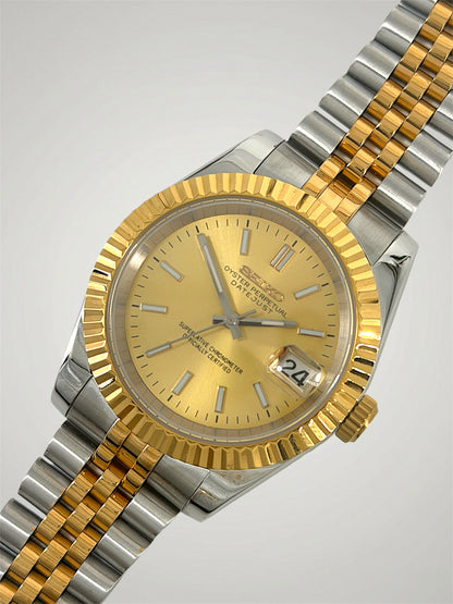 Champagne Datejust mod, Tofarvet full yellow guld Seiko mod