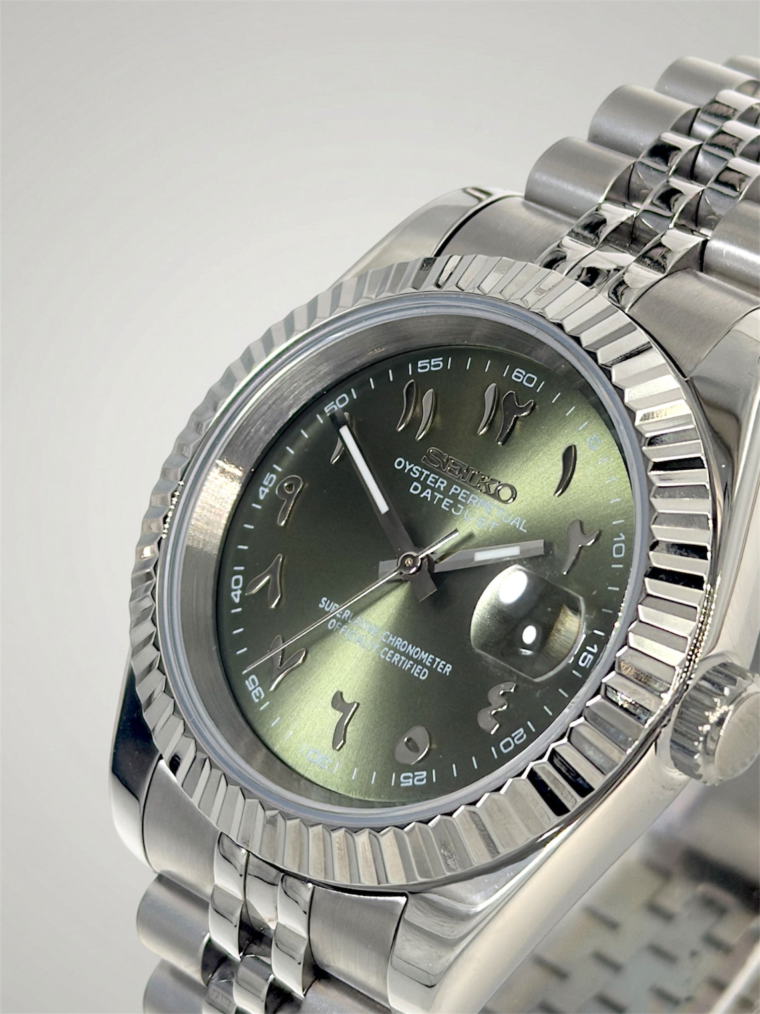 Seiko-mod-grøn-arabic-jubilee-armbånd-vandtæt
