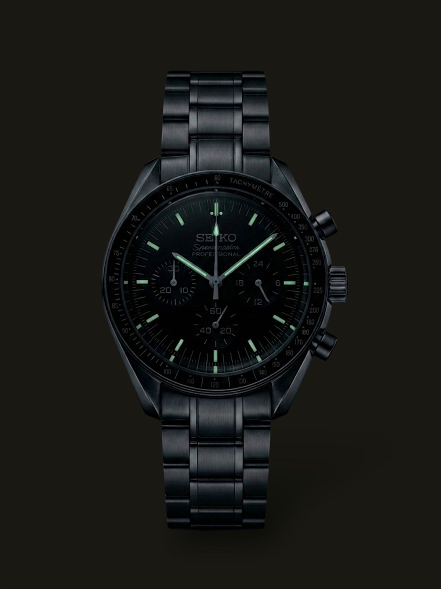 Seikomod-Speedmaster-mod-black-green-lume-dark
